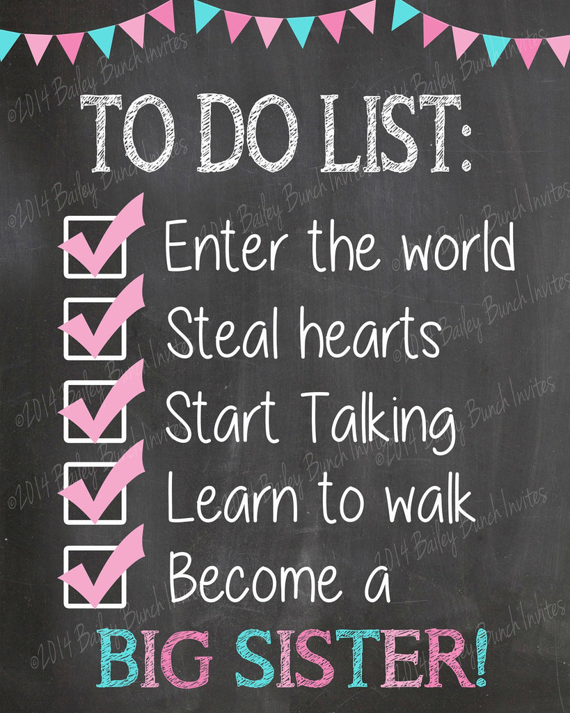 To Do List Big Sister Reveal, Pregnancy Reveal, Promoted to big Sister, Chalkboard IDGIRLTODO0520