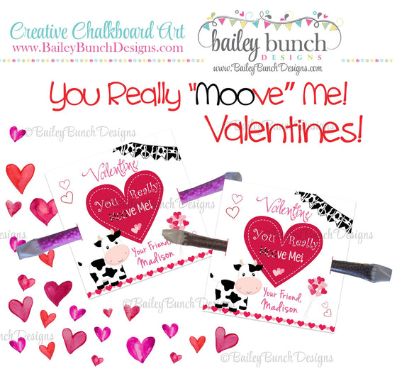 You Really "Moo"ve Me Cow Treat Bag Toppers, Valentines VDAYCOW0520