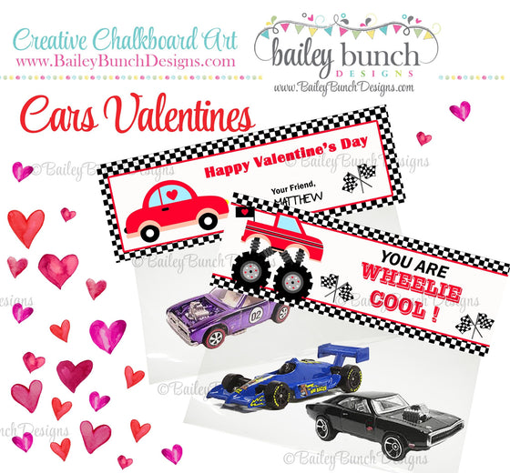 Wheelie Cool Car Treat Bag Toppers, Valentines VDAYCAR0520