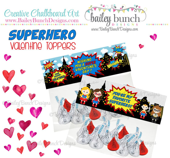 Superheros Valentine Bag Toppers, Girl Superhero Valentines VDAYHEROGIRL0520