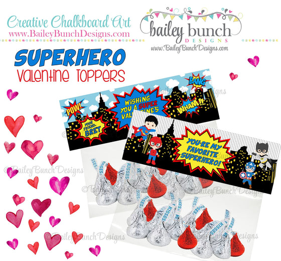 Superheros Valentine Bag Toppers, Boy Superhero Valentines VDAYHERO0520