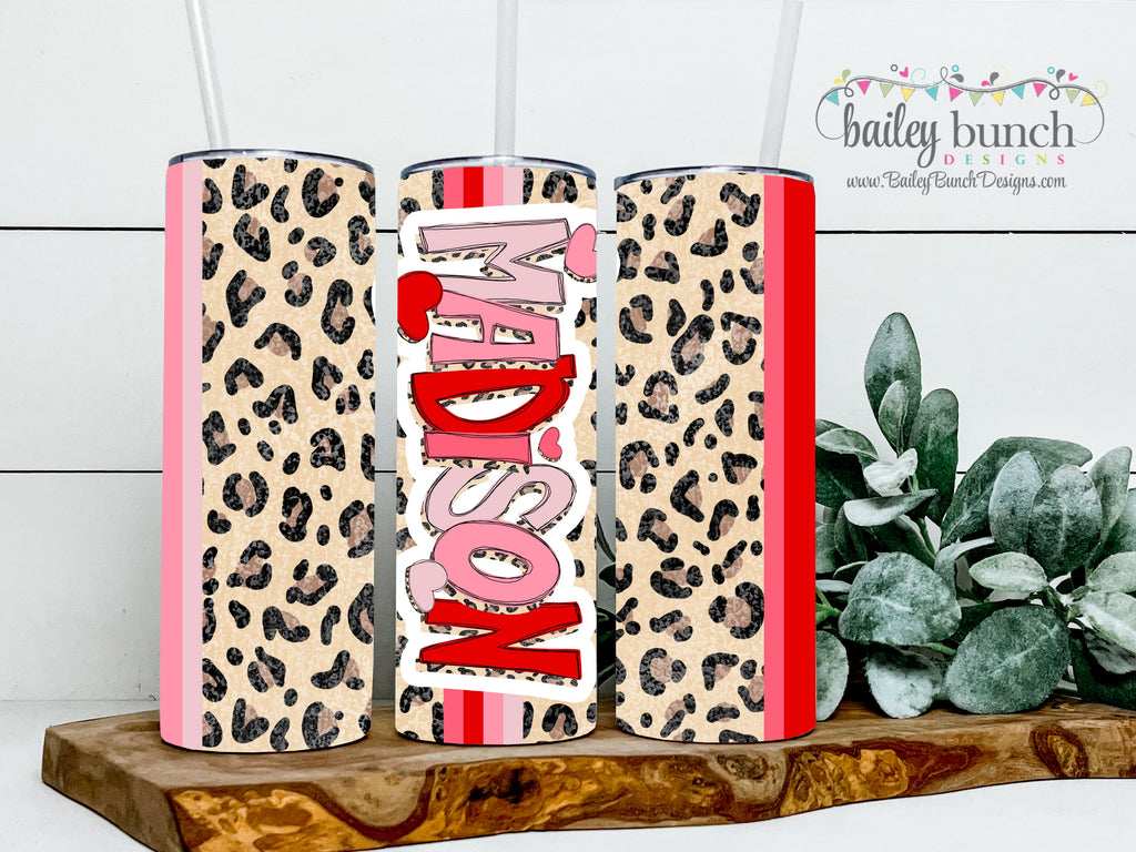 Valentine's Leopard Name Shimmer Glitter Tumbler TUMVDAYLEO0520