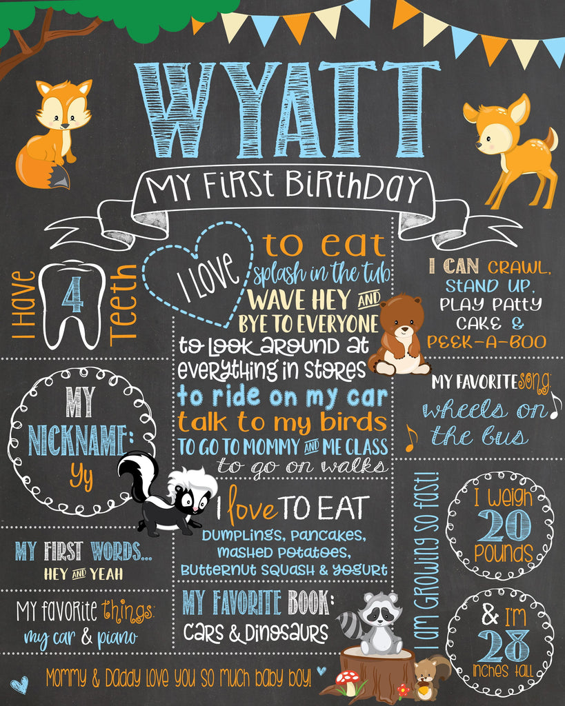 Woodland Animals Birthday Chalkboard, WOODLANDCHALK0520