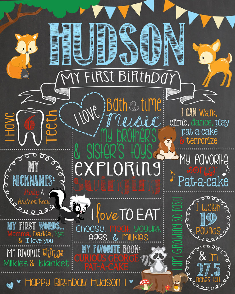 Woodland Animals Birthday Chalkboard, WOODLANDCHALK0520