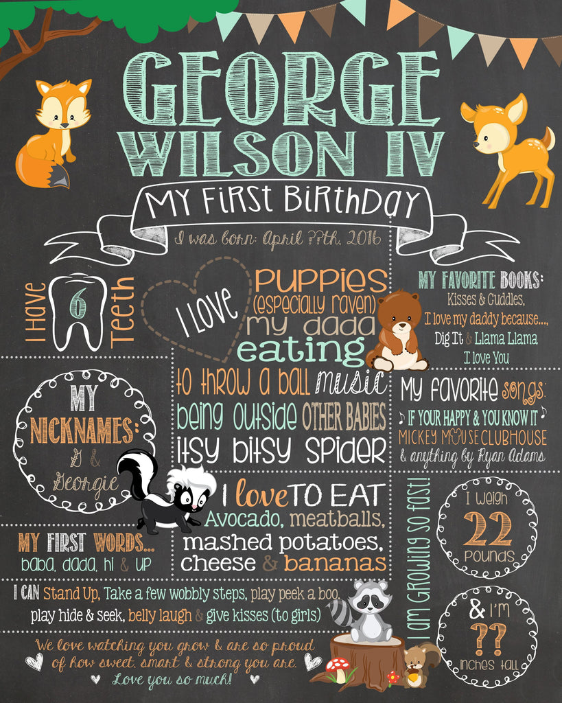 Woodland Animals Birthday Chalkboard, WOODLANDCHALK0520