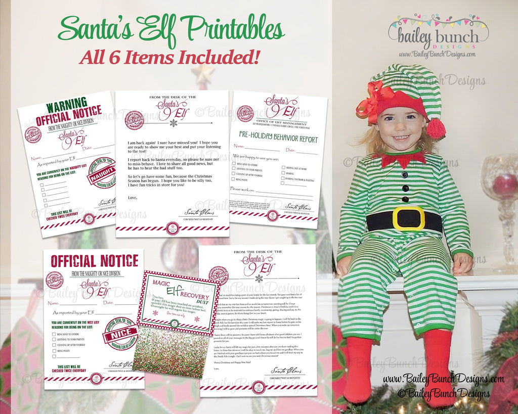Elf Printables, Christmas Elf, nice list, naughty list, behavior report, Santa IDELF0520