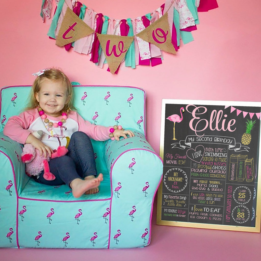 PINK FLAMINGO PINEAPPLE Birthday Chalkboard, FLAMPINECHALK0520